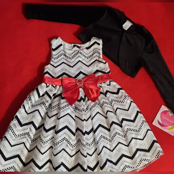 NWT 4T Youngland Black/white Holiday Formal DRESS w/ Velvet cardigan - Picture 2 of 3